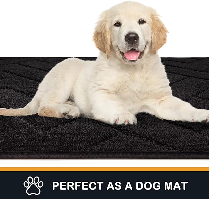 PURRUGS Dirt Trapping Door Mat 32" x 70", Non-Slip Machine Washable Entry Rug, Dog Doormat, Indoor Front Door Mat, Super Absorbent Entryway Rug for Muddy Shoes & Paws, Black