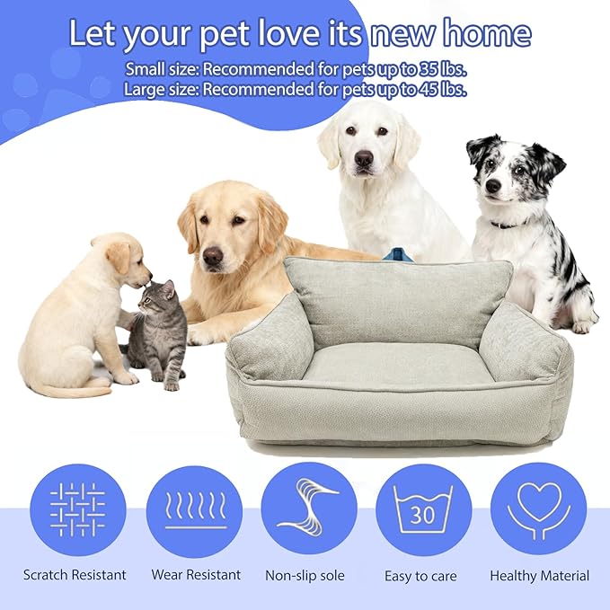 Orthopedic Dog Bed with Memory Foam, Washable Plush Pet Bed for Small, Medium & Large Dogs, Cozy Bolster Crate Dog Bed for Joint Support & Comfort.(Light Gray)