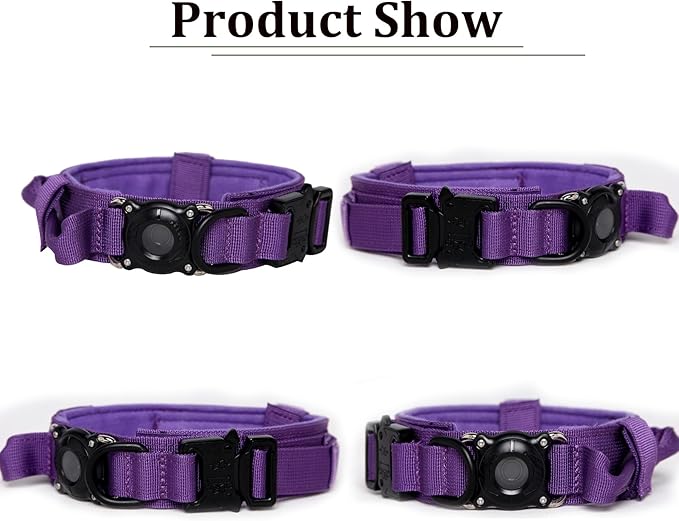 Xqpetlihai Upgraded AirTag Dog Collar Waterproof Tactical Dog Collar with AirTag Holder Heavy Duty Dog Collars for Large Dogs (DeepPurple，XL