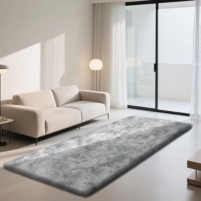 Soft Runner Rugs for Bedroom, Mottling Grey 3x7 Area Rugs Fluffy Rug Shag Area Rug Carpet, Bedside Rug for Living Room Bedroom Kids Room Home Decor