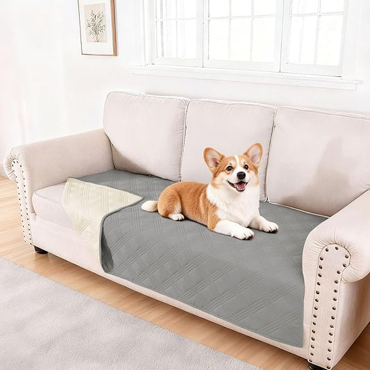 hyha Waterproof Dog Blanket, Reversible Pet Bed Blanket, Soft Sofa Couch Cover for Dogs Washable, Waterproof Pet Couch Covers for Sofa Puppy Cats Furniture Protector(40"x70", Grey/Beige)