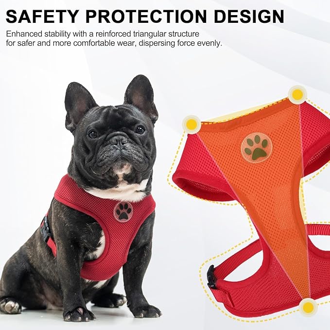 BINGPET No Pull Dog Harness,Soft Mesh Breathable All Weather Vest Harness,Safety Protection Design Durable Adjustable Step-in Easy Walk Dog Harness for Small Medium Large Dogs(Red,XL)