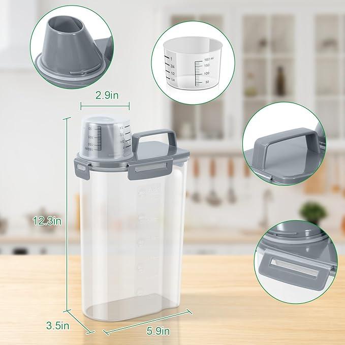 TBMax Dog Food Storage Containers 2 Pack 8 to 10 Lbs, Airtight Pet Food Container Dispenser with Large Spout & Portable Handle, Travel Dog Treat Cat Food Storage Bin Bird Seed Container -Dark Grey