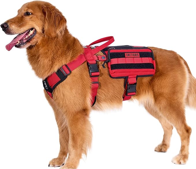 OneTigris Service Dog Vest Harness, Service Dog Cape Guardian Dog Backpack Harness with Pouches Dog Saddle Bag for Small Medium and Large Dogs (Red, Large)