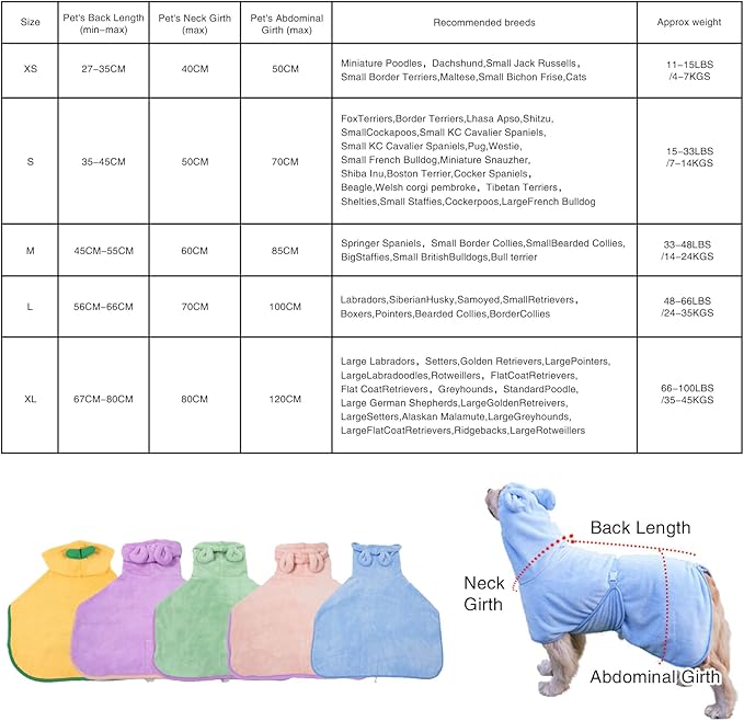 Pet Bathrobe for Dog Cat Absorbently Quick Drying Coat Cute Dogs Bath Towel Hooded Robe Adjustable Collar & Belly Strap for Pool Beach (Purple, Large)