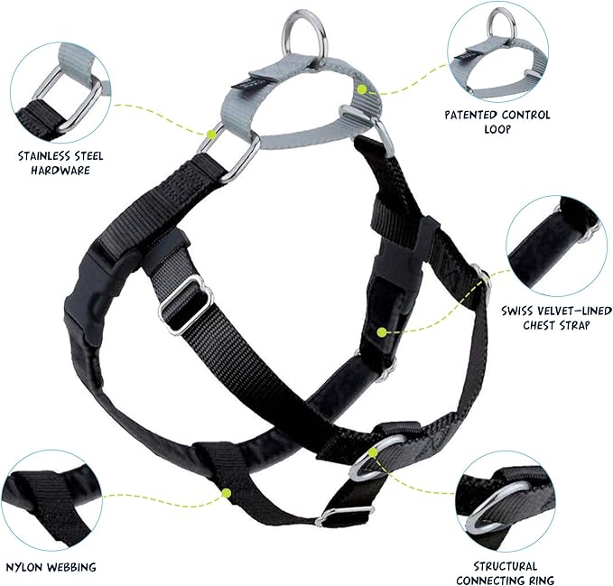 2 Hounds Design Freedom No Pull Dog Harness, Adjustable Harness and Leash Set, Easy Walking & Comfortable Control, Fits Small, Medium & Large Dogs, Solid Colors, Made in USA, 5/8" XS, Black