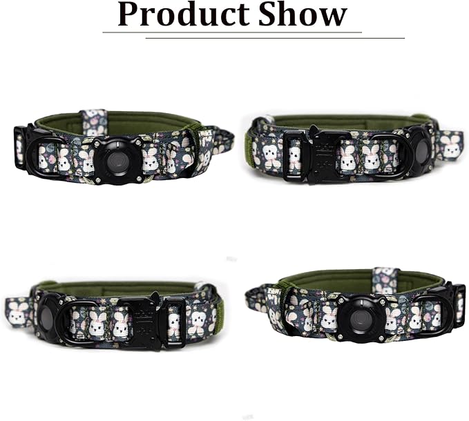 Xqpetlihai Upgraded AirTag Dog Collar Waterproof Tactical Dog Collar with AirTag Holder Heavy Duty Dog Collars for Large Dogs (Rabbit，XXL