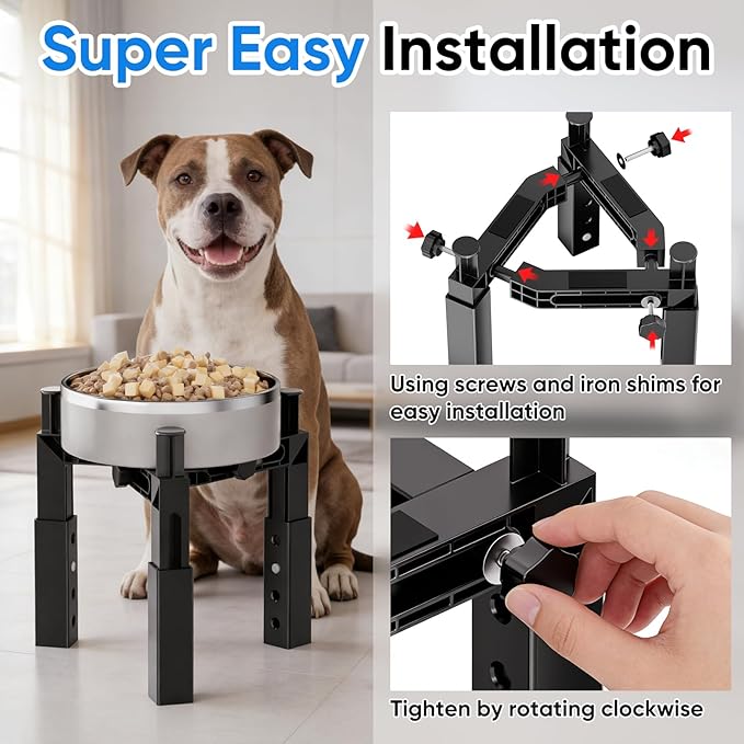 Aystkniet Dog Bowl Stand with Adjustable Height & Width, Anti-Slip Elevated Food Water Bowl Holder for Large Medium Small Dogs, Durable Raised Dog Feeder for Lifted Feeding, Only Stand (Without Bowls)