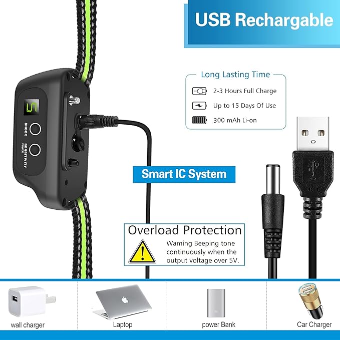 Rechargeable Dog Bark Collar with Beep Vibration and Shock,Anti Barking Collar for Small Medium Large Dogs, Humane Dog Training Device with 5 Adjustable Sensitivity Levels