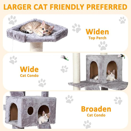 Extra Large Platform Cat Tree 69in Sturdy Cat Scratching Tree for Indoor Cats Large Adult Big Cat Perch Tower with 3 Padded Perches 5 Scratching Posts Cat Condo Hammock Gray