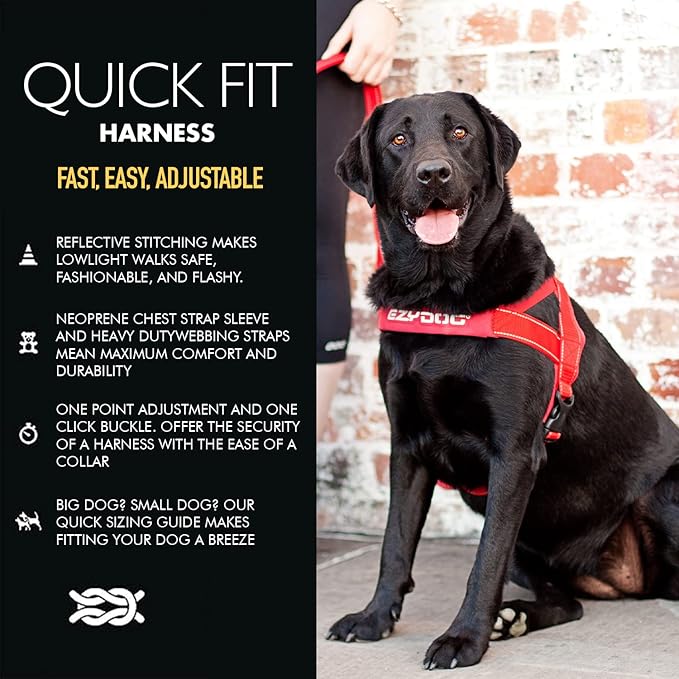EzyDog Quick Fit Dog Harness ??No Pull Harness for Training, Everyday Walking, and Easy Control - Adjustable Fit, Reflective, and Padded (X-Small, Denim)