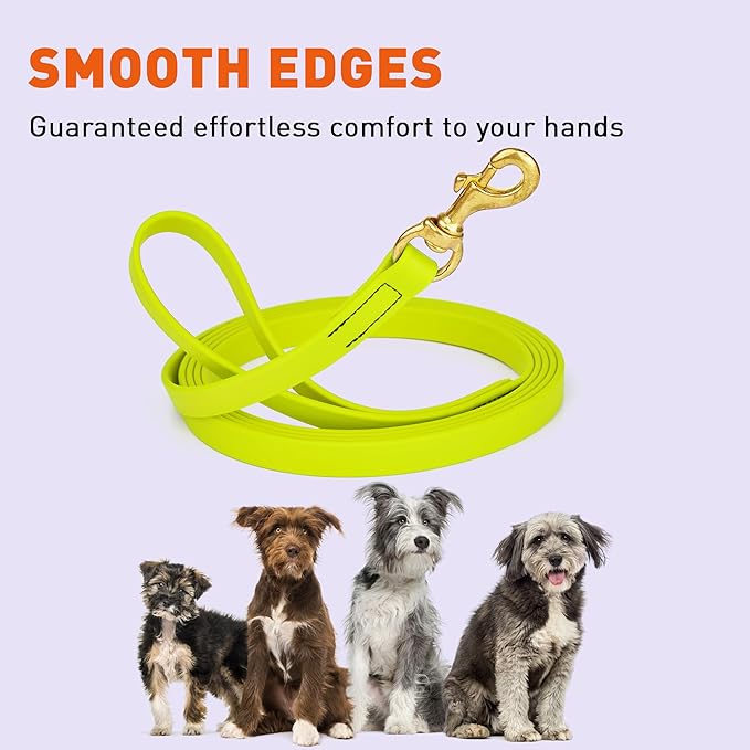 Viper Biothane K9 Working Dog Leash Waterproof Lead for Tracking Training Schutzhund Odor-Proof Long Line with Solid Brass Snap for Puppy Medium and Large Dogs, 15ft Safety Yellow