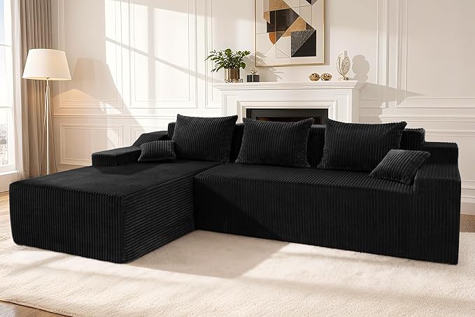 HABUTWAY 101'' Modular Sectional Sofa Cloud Couch with Deep Seat, Modern L-Shaped Convertible Couches Upholstered Couch with Chaise for Living Room Bedroom (Black, Left-Facing Chaise)