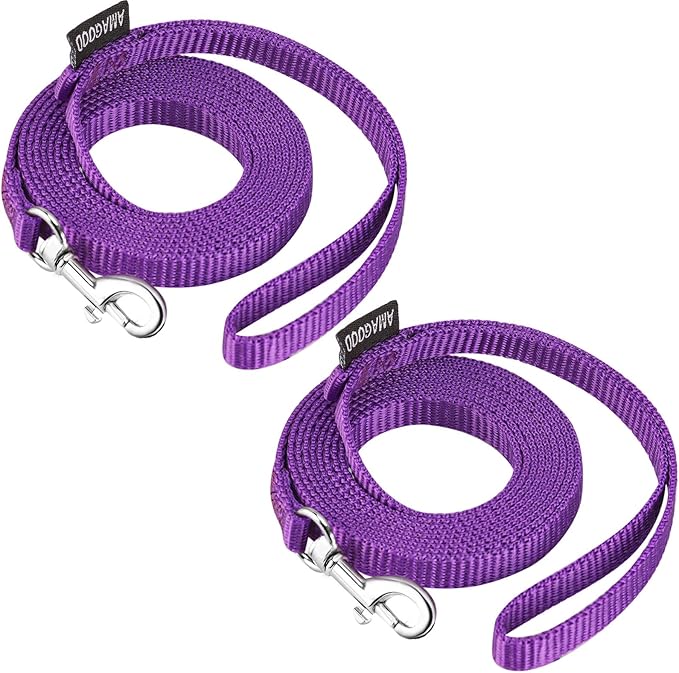 AMAGOOD 6 FT Cat Leash, Strong and Durable Traditional Style Leash with Easy to Use Collar Hook,Cat Lead Great for Cats (3/8" x 6 ft,Purple(Pack of 2))