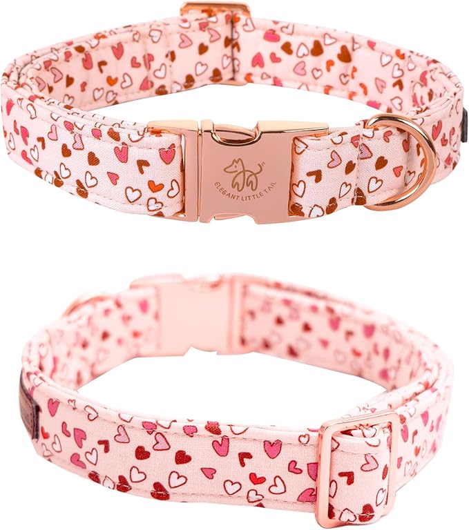 Elegant Little Tail Valentine's Day Pink Heart Cute Girl or Boy Puppy Gift Adjustable Collar for Medium Dogs