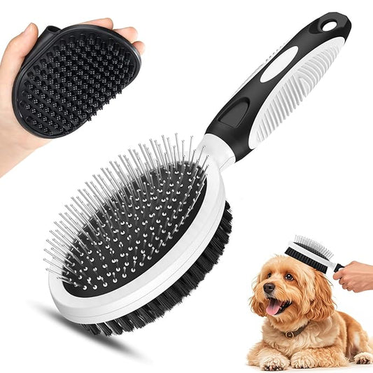 2PCS Pet Grooming Tools - Double-Sided Brush for Shedding and Bathing, Suitable for Short/Long Haired Dogs Cats and Horses, Deshedding Dog Brush, Mane & Tail Combs for Horses - Pet Supplies (White)