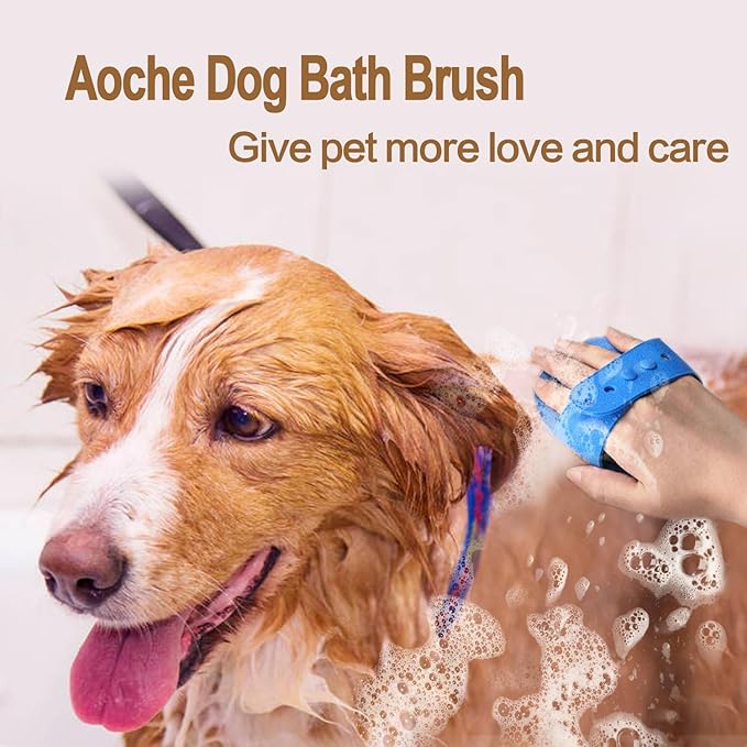 2Pack Dog Bath Brushes, Dog Grooming Brush Pet Bath Brush Scrubber Pet Shampoo Brush Soothing Massage Rubber Comb with Adjustable Ring Handle for Wet Dry Long Short Haired Dogs and Cats
