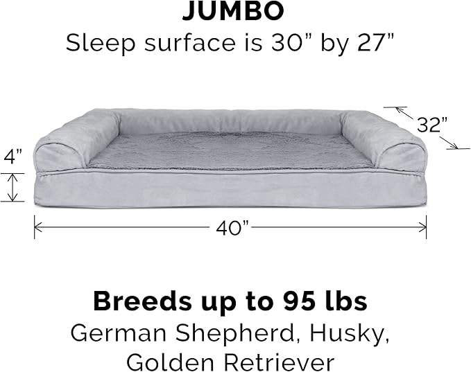 Furhaven Replacement Dog Bed Cover Plush & Suede Sofa-Style, Machine Washable - Gray, Jumbo (X-Large)