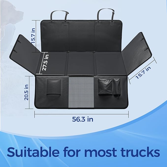 Back Seat Extender for Dogs, Hard Bottom Dog Car Seat Cover for Truck Back Seat, Upgraded PU Leather Dog Hammock for Car, Waterproof, Anti Scratch, Larger Space, Holds 400lbs