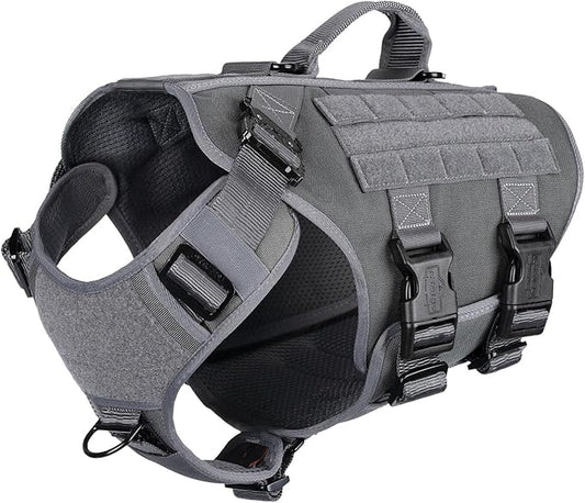 ICEFANG GN3 Tactical Dog Harness with 6X Buckle,Dog Molle Vest with Handle,3/4 Body Coverage,Hook and Loop Panel for ID Patch,No Pulling Front Clip (XL (32"-39" Girth), Wolf Gray)