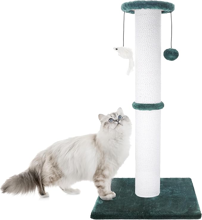 Cat Scratching Post 34 Inches Heavy Duty and Thicker Cat Scratching Post Sisal Rope with Hanging Ball and Mice Scratching Post for Indoor Cats and Adult(Green)