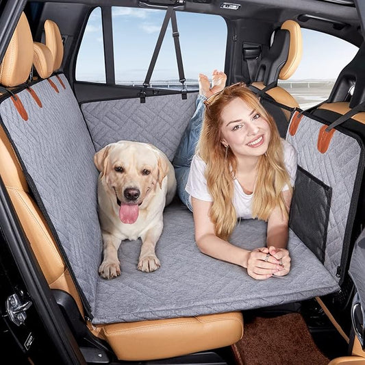 YJGF Back Seat Extender,Dog Seat Cover for Back Seat,Hard Bottom Car Seat Cover for Dogs,Dog Hammock for Car,Back Seat Pet Cover for Dogs（Grey,for Car/SUV/Small Truck）