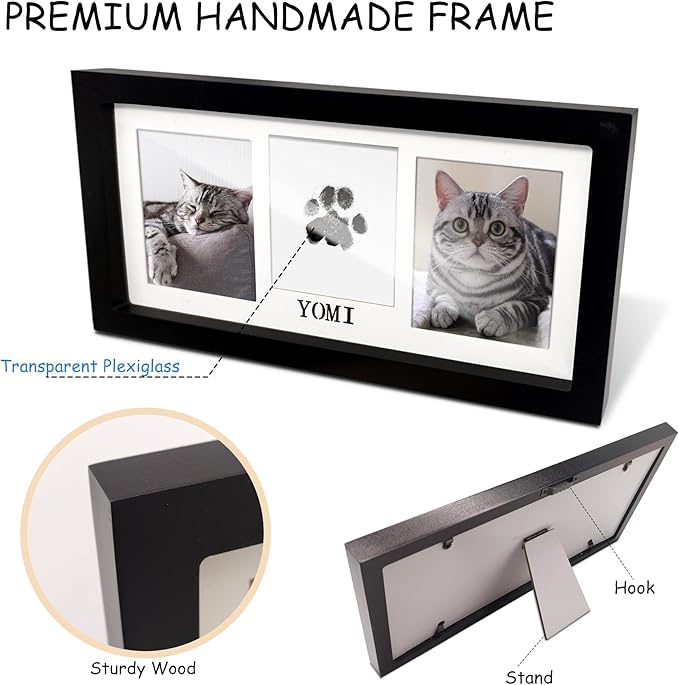 MYPAWLETS-Extra Large Inkless Paw Print Stamp Pad for Dog &Paw Print Frame,Cat Dog Paw Print Kit,2 Clean Touch Ink Pads,Pet Paw Print Impression Kit with Wooden Frame,Personalized Paw Print Gift-Black