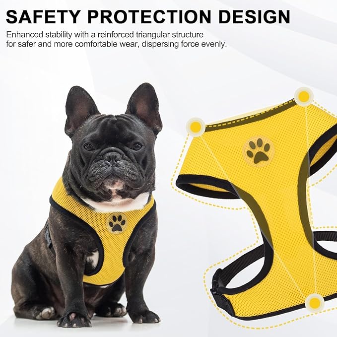 BINGPET No Pull Dog Harness,Soft Mesh Breathable All Weather Vest Harness,Safety Protection Design Durable Adjustable Step-in Easy Walk Dog Harness for Small Medium Large Dogs(Yellow,XL)