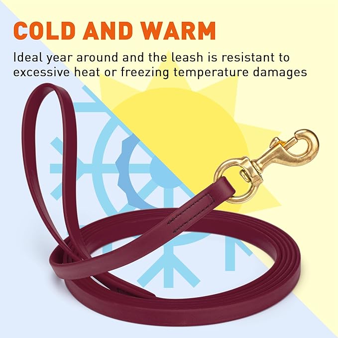 Viper Biothane K9 Working Dog Leash Waterproof Lead for Tracking Training Schutzhund Odor-Proof Long Line with Solid Brass Snap for Puppy Medium and Large Dogs, 15ft Merlot Burgundy
