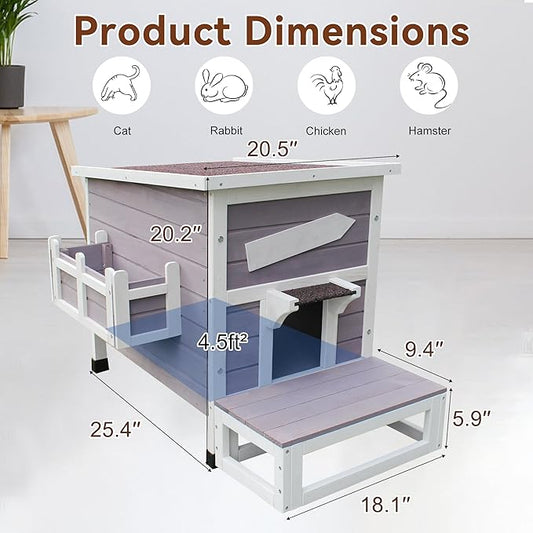 Rockever Outdoor Cat House, Large Outdoor Houses for Feral Cats with Self-Warming Mat Wooden Outside Cat Shelter Weatherproof with Escape Door