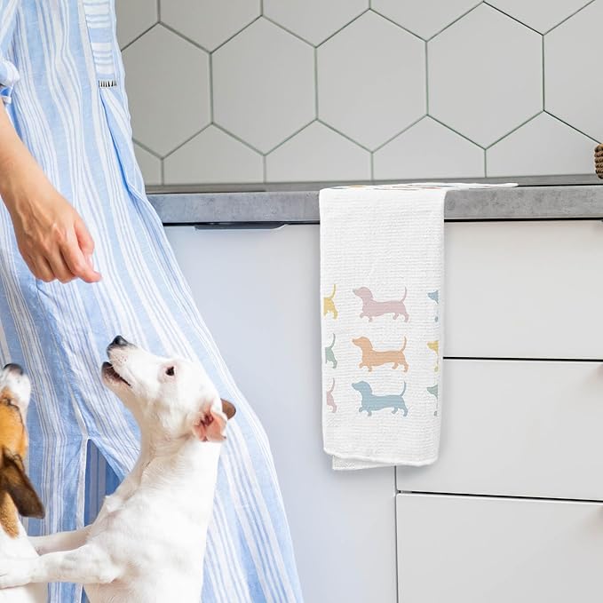 Wiener Dog Kitchen Hand Towels - Dachshund Tea Towels, Decor and Gifts for Women, Dog Mom - 1624 Inches