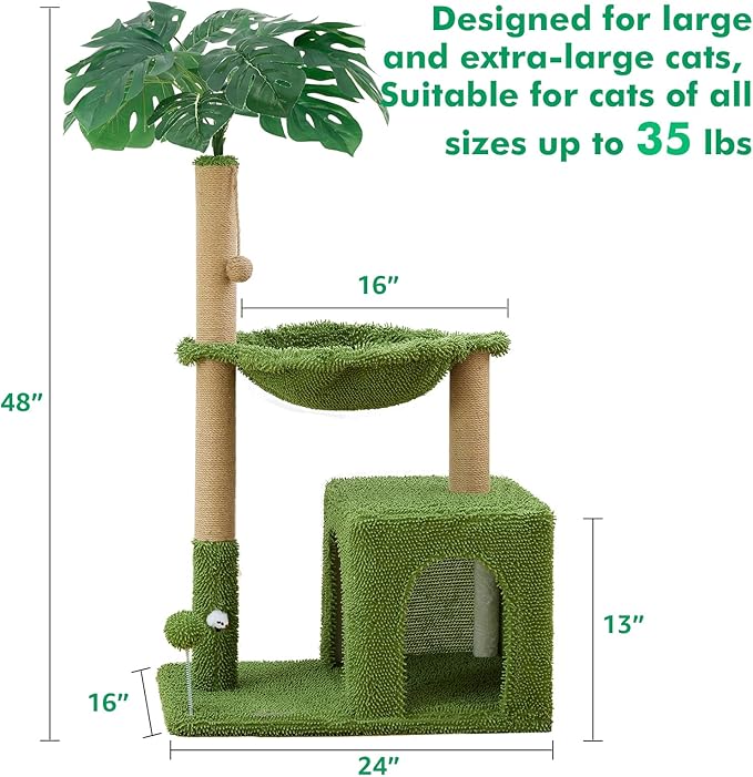 Large Cat Tree for Indoor Cats, Multi-Functional Comfy Cat Bed - 48inch Tall Cat Tower with Scratching Post, Cozy Hammock for Kittens and Adults Cat, Cute Cando with Toy