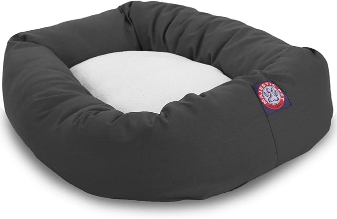 Majestic Pet 24 Inch Poly-Cotton Sherpa Calming Dog Bed - Cozy Soft Round With Spine for Head Support - Washable Fluffy Donut 24x19x7 (Inch) for Small Pets - Gray