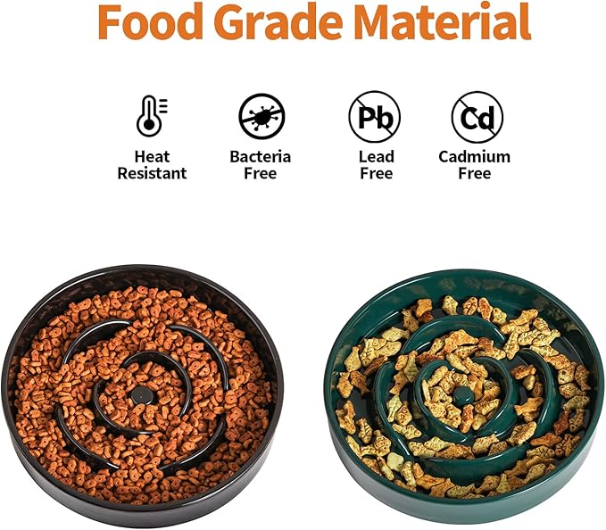 8.66 in Green Dog Bowl Ceramic Slow Feeder with Wood Stand for Small Medium Large Dogs, Elevated/Raised Slow Feeding Dog Dish to Slow Down Eating, Heavy Puppy Bowl for Fast Eaters