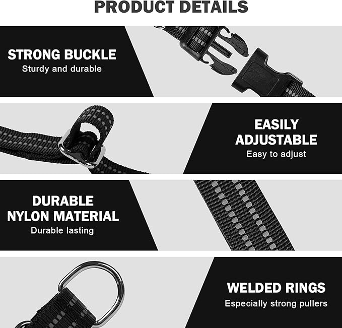 Hikiko Martingale Collar for Dogs Reflective Nylon Dog Collar with Quick Release Buckle Adjustable Training No Slip Dog Collar (Large, Black)