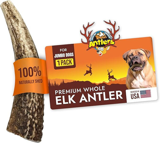Tibetan Elk Antler for Jumbo Dogs, Grade-A, Premium Chews, Naturally shed Healthy & Longer Lasting Aggressive chewers, USA Product Split Antler (Whole)