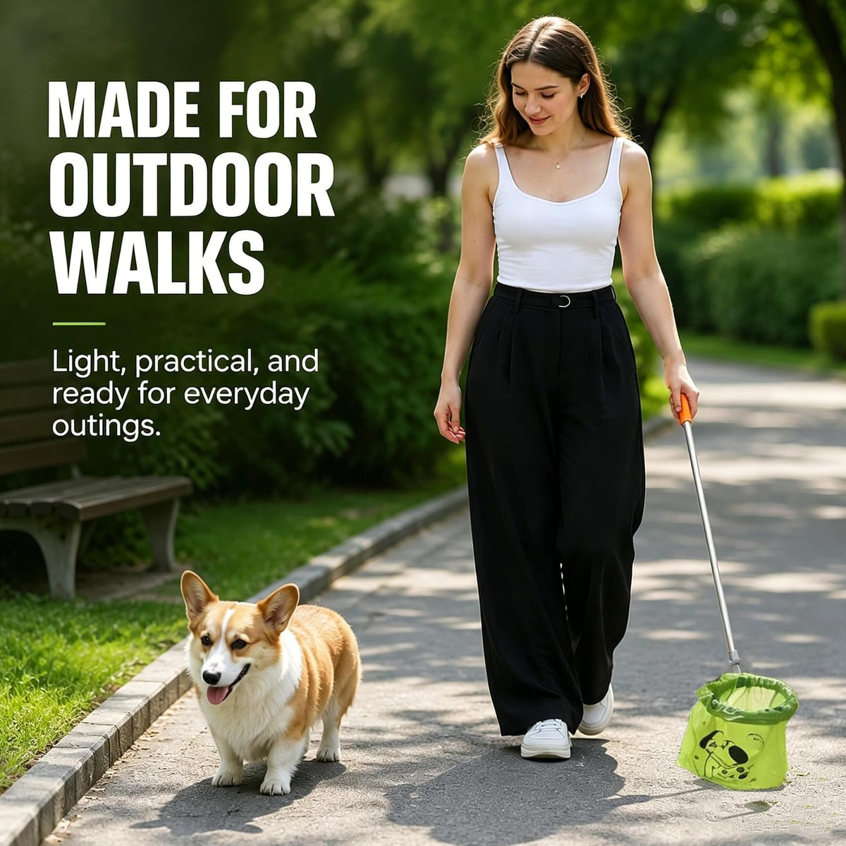 Dog Pooper Scooper with Bags, 47" Long Handle Dog Waste Picker Telescoping No-Bend Pet Pooper Scooper with Bag-Securing Tabs, Portable Dog Waste Picker for Yard, Walks & Travel