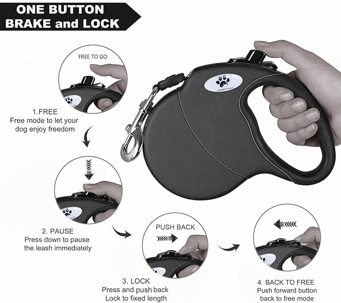 13ft Retractable Dog Leash for Small Breed Dogs up to 22 lbs with a Detachable Chew Proof Extender Wire Ropes (Black S)