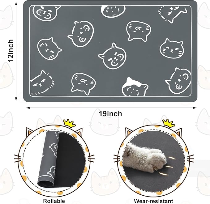 Pet Feeding Mat, Absorbent Dog Mat, Quick Dry Pet Food Mat Cat Feeding Mat Pet, Quick Dry Water Dispenser Mat Pet Supplies for Dog and Cat (Gray, (12"x19"))