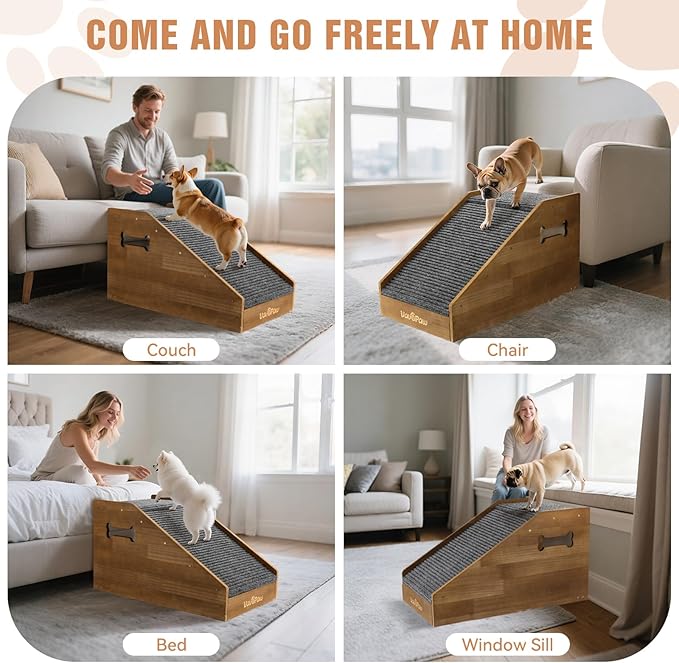 Dog Ramps for Small Dogs, Dog Steps for Couch with Non-slip Cover and Pads, Gentle Slope Ramp for Dogs to Get on Bed, Couch, Patio, Window Sill, Car, Easy up and down Pet Ramps for Puppy, Cats