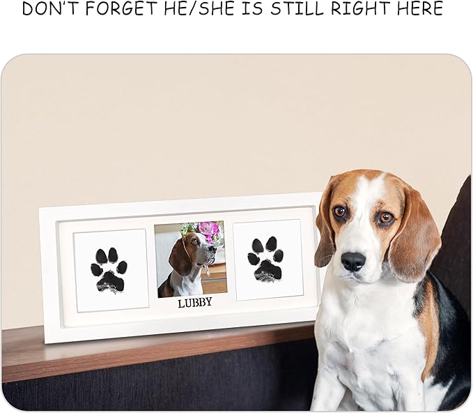 MYPAWLETS Paw Print Frame & Ink Pads Kit,Dog or Cat Paw Print Kit,2 No Mess Ink Pads for Pets,Paw Print Stamp Pad for Dogs,Wooden Pet Memorial Frame,Personalized Pet Paw Print Gifts-White