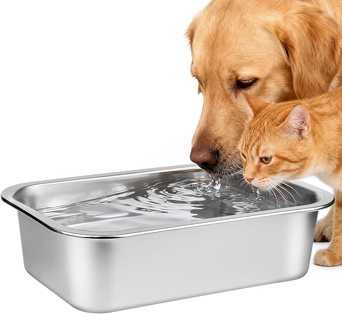 Ohtomber Stainless Steel Dog Bowls - 0.85 Gallons Large Metal Dog Water & Food Bowl No Spilling, High Capacity Water Trough Pet Dishes, Outdoor Feeder Food Plate for Medium Pet, Cat, Puppy