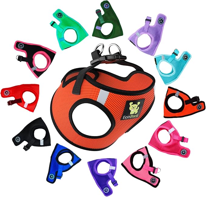 EcoBark Step in Dog Harness - Reflective Soft Luxurious Mesh Dog Harnesses for XXS, XS, Small, and Medium Dogs Eco-Friendly Comfort Secure Halter No Pull Adjustable Pet Vest (Orange, Medium)