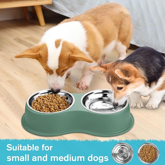 Dog Bowls Double Dog Water and Food Bowls Stainless Steel Bowls with Non-Slip Resin Station, Pet Feeder Bowls for Puppy Medium Dogs Cats