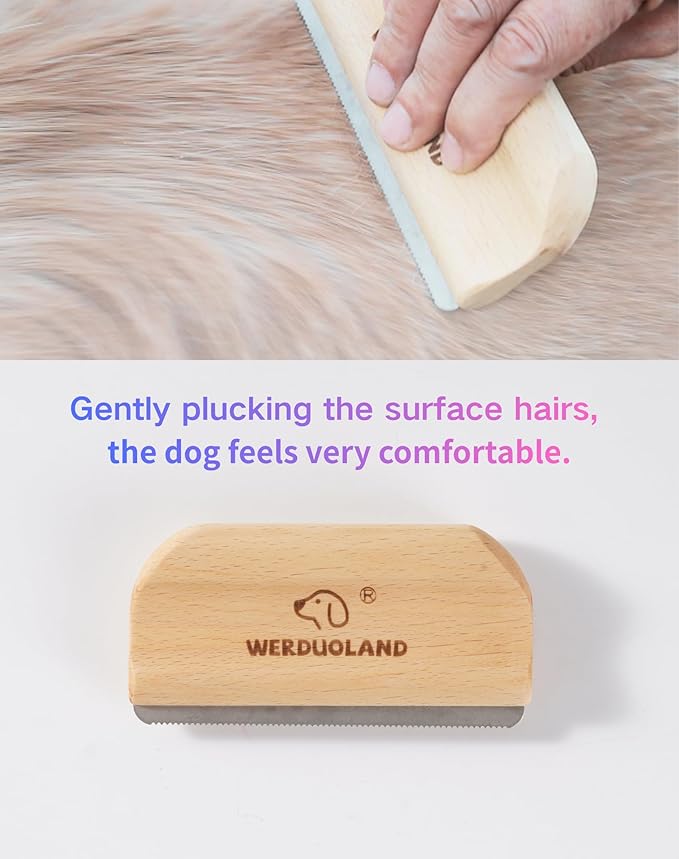 Gentle Deshedding Brush for Short, Medium & Long Hair Dog——Wooden Handle, Ergonomic Pet Deshedding Grooming Tool (pink)