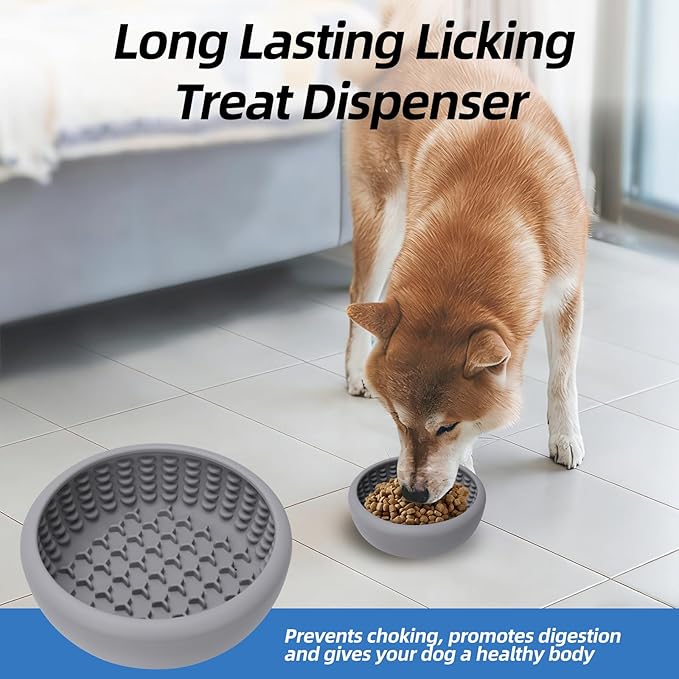 Dog Lick Bowl,Silicone Slow Feeder Bowls for Dogs ，Anxiety Relief Lick Mat for Dogs, Interactive and Enrichment Toys (Grey, Large)