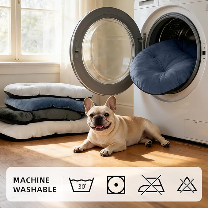 Durable & Washable Dog Bed for Small Medium Dogs & Cats, Plush Faux Silver Fox Fur Oval Bed with Non-Slip Bottom & Supportive Pad, 29”x18” Mist Blue