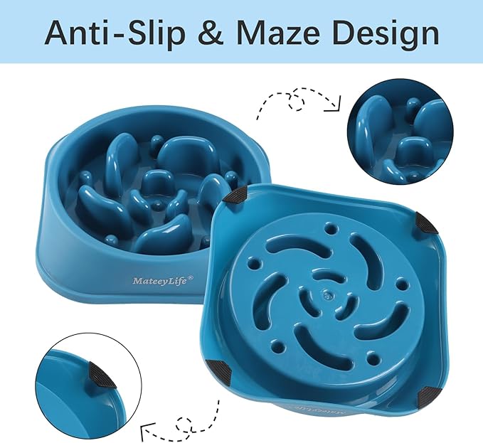 MateeyLife Slow Feeder Dog Bowls, Anti-Choking Puzzle Dog Food Bowls, Anti-Slip Interactive Feeding Slow Down Eating, Bloat Stop Maze Dishes for Medium Large Breeds DarkBlue
