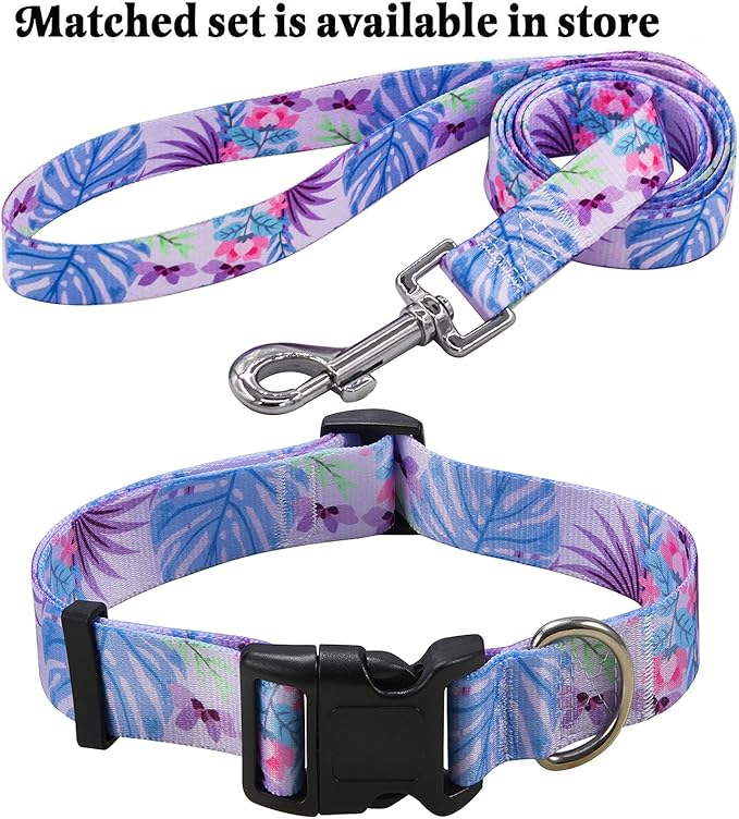 Dog Collar with Bohemia Floral Tribal Geometric Patterns - Soft Ethnic Style Collar Adjustable for Small Medium Large Dogs (Purple Flower, L
