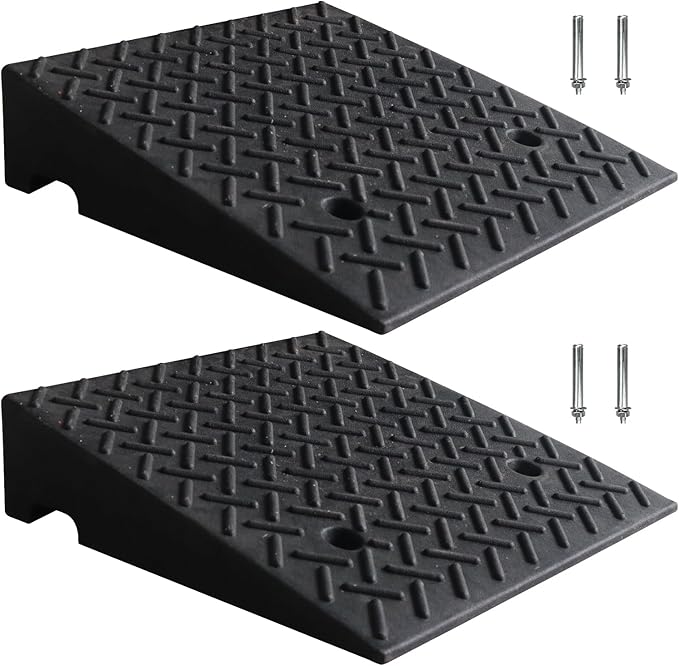 5" Rise 2pack Rubber Curb Ramps for Driveway Doorway Shed Threshold Wheelchair Truck Car Motorcycle Bike Cart Lawn Mowers Angled Step Entry in Ramp 7000lbs Heavy Duty Powersports Loading Ramp